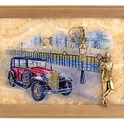 Бронзовая картина «Связь времён. Парень с розой» с росписью и подсветкой — фотография 2