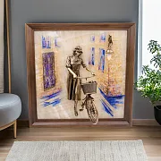 Рисованная картина «Велосипедистка» на ониксе с подсветкой — фотография 1